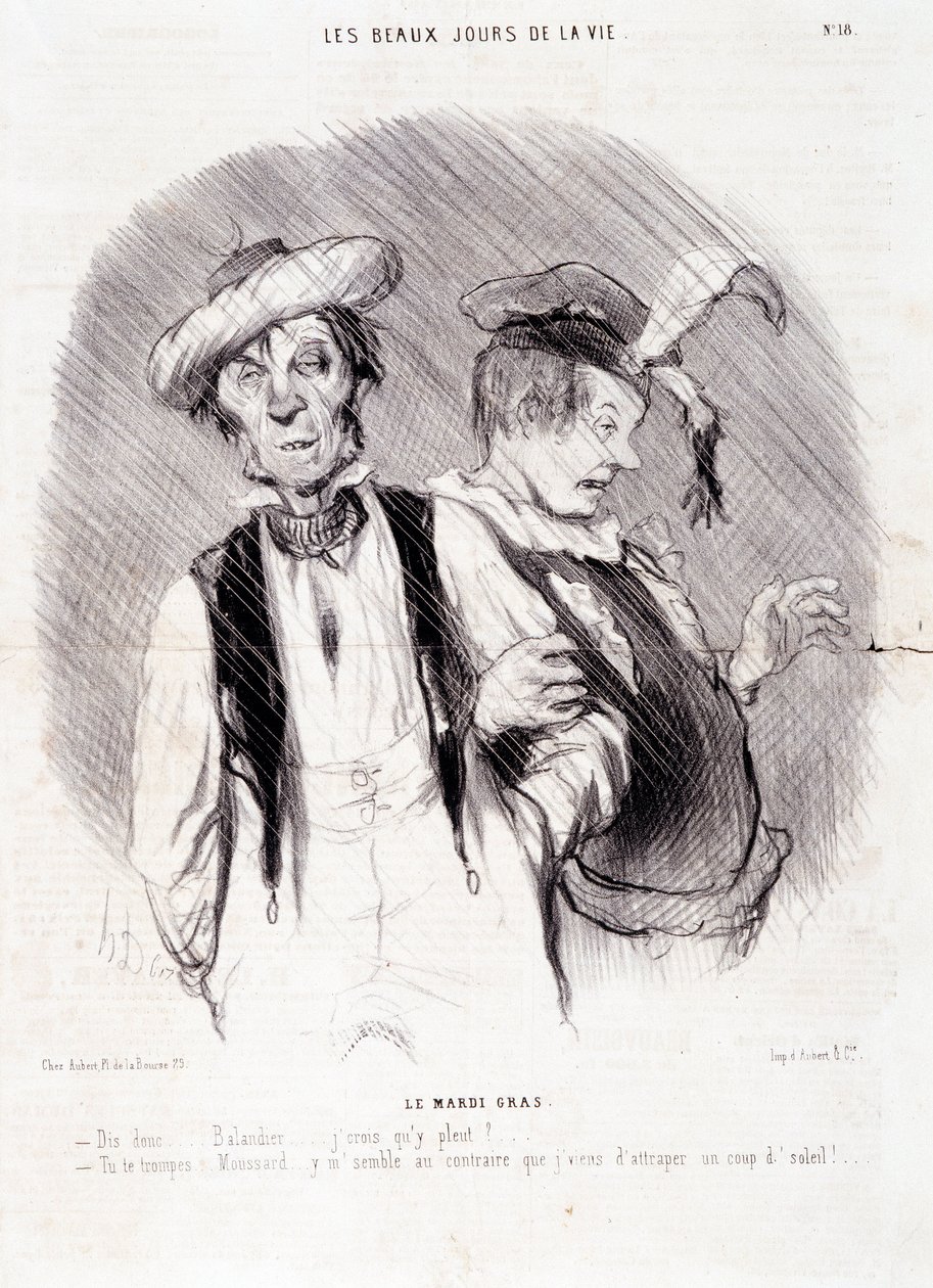 Kreslený film o dvou alkoholicích: Série "Les Beaux Days de la Vie": "Le Mardi Gras...". Rytina: Honore DAUMIER (1808-1879). Výňatek z novin "Le Charivari" ze dne 9. srpna od Honoré Daumier