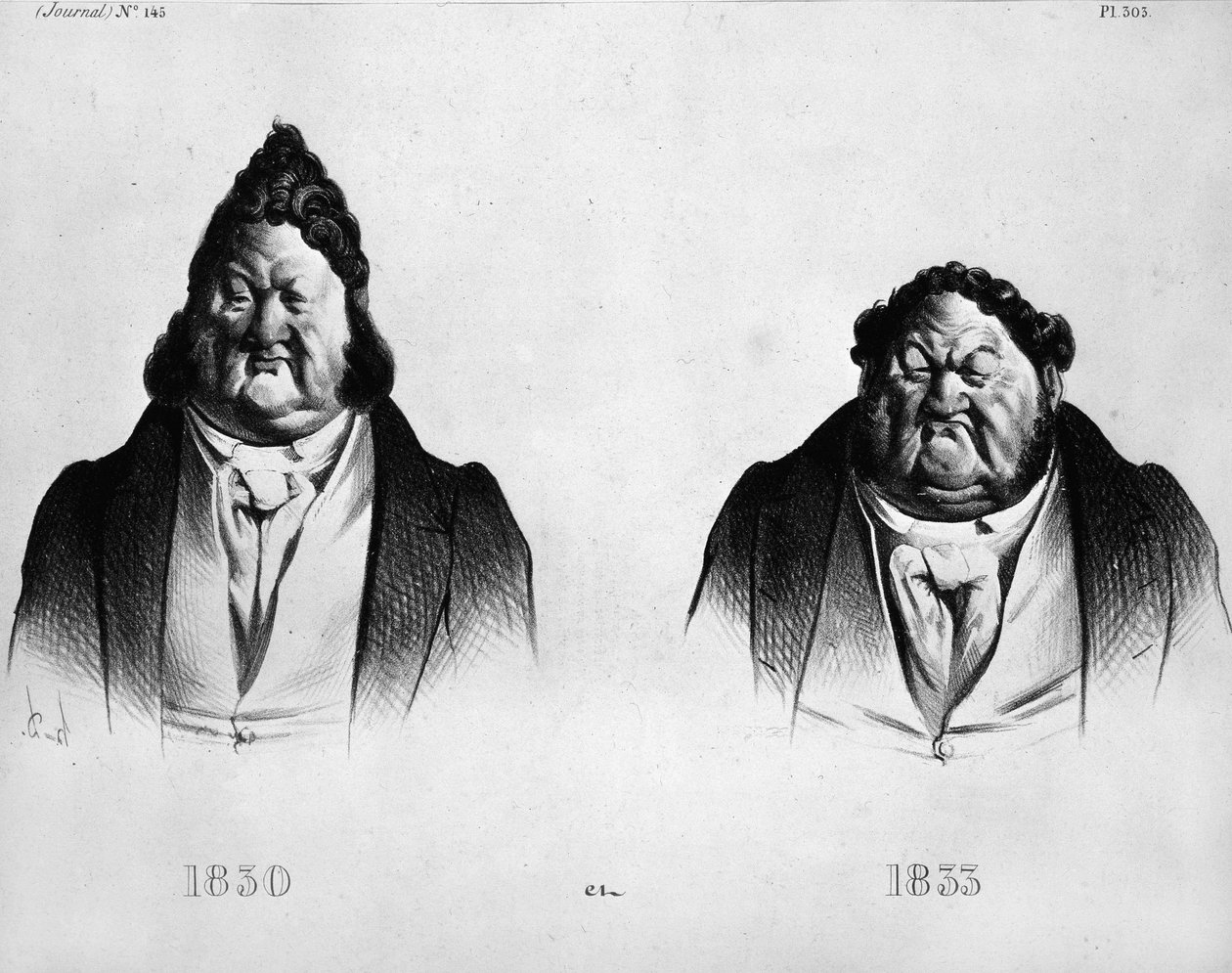Karikatura o Ludvíku Filipovi I. (1773 - 1850) od Daumiera (1808 - 1879) - v „“ Journal“, č. 145. Rytina kolem roku 1833 od Honoré Daumier
