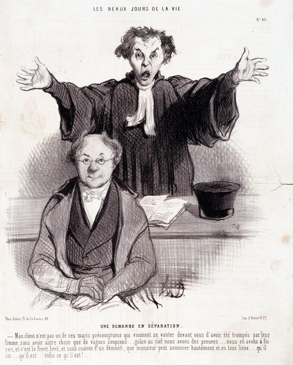 Karikatura o rozvodech: Série „“ Krásné dny života““: „“ Žádost o rozchod...““. Rytina Honore DAUMIEROVÉ (1808-1879). Výňatek z novin “”Le Charivari”” 29. ledna od Honoré Daumier