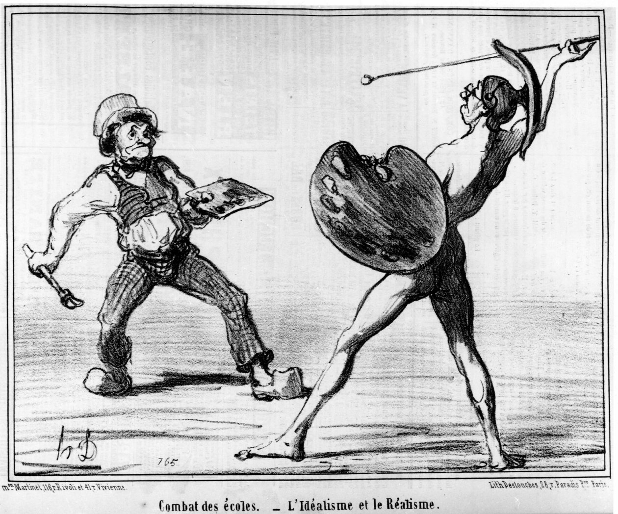 Školní boj. idealismus a realismus, převzato z „“ Obrazy a salony“, série Cartoons od Honore Daumiera (1808-1879). "Serenáda" od Honoré Daumier
