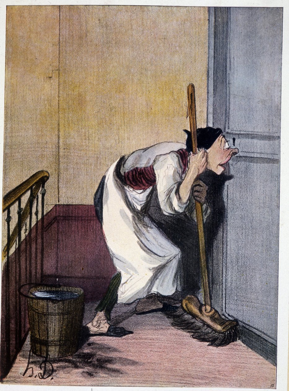 Vrátný se dívá klíčovou dírkou - kresba od Daumiera, b.d. 19. od Honoré Daumier