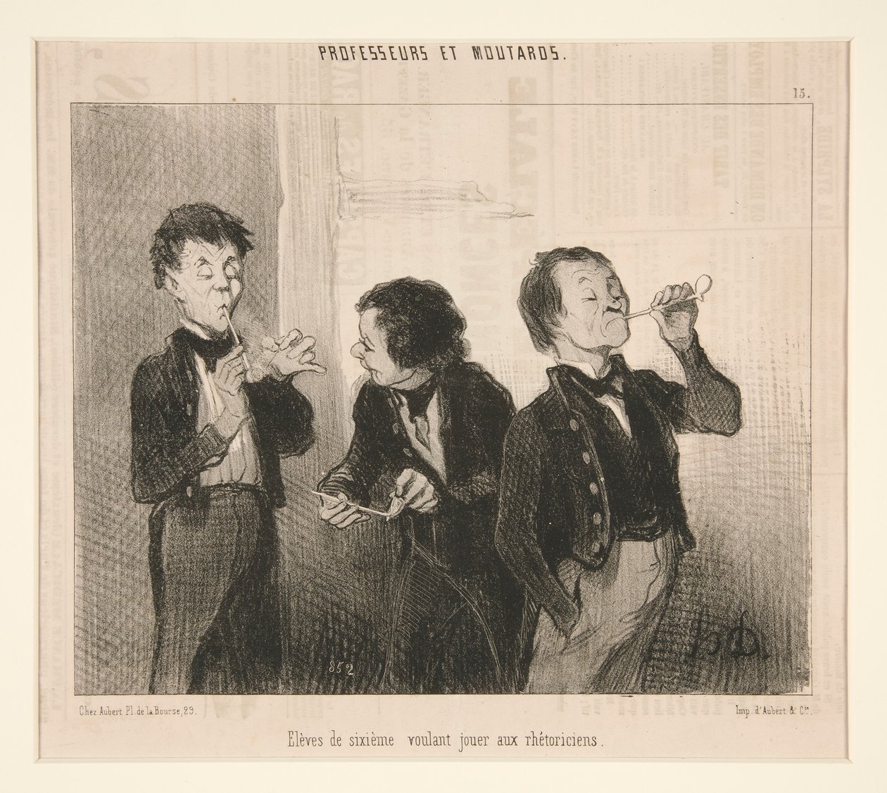 Studenti šesté třídy, kteří si chtějí hrát na řečníky, od profesorů a Moutardů od Honoré Daumier