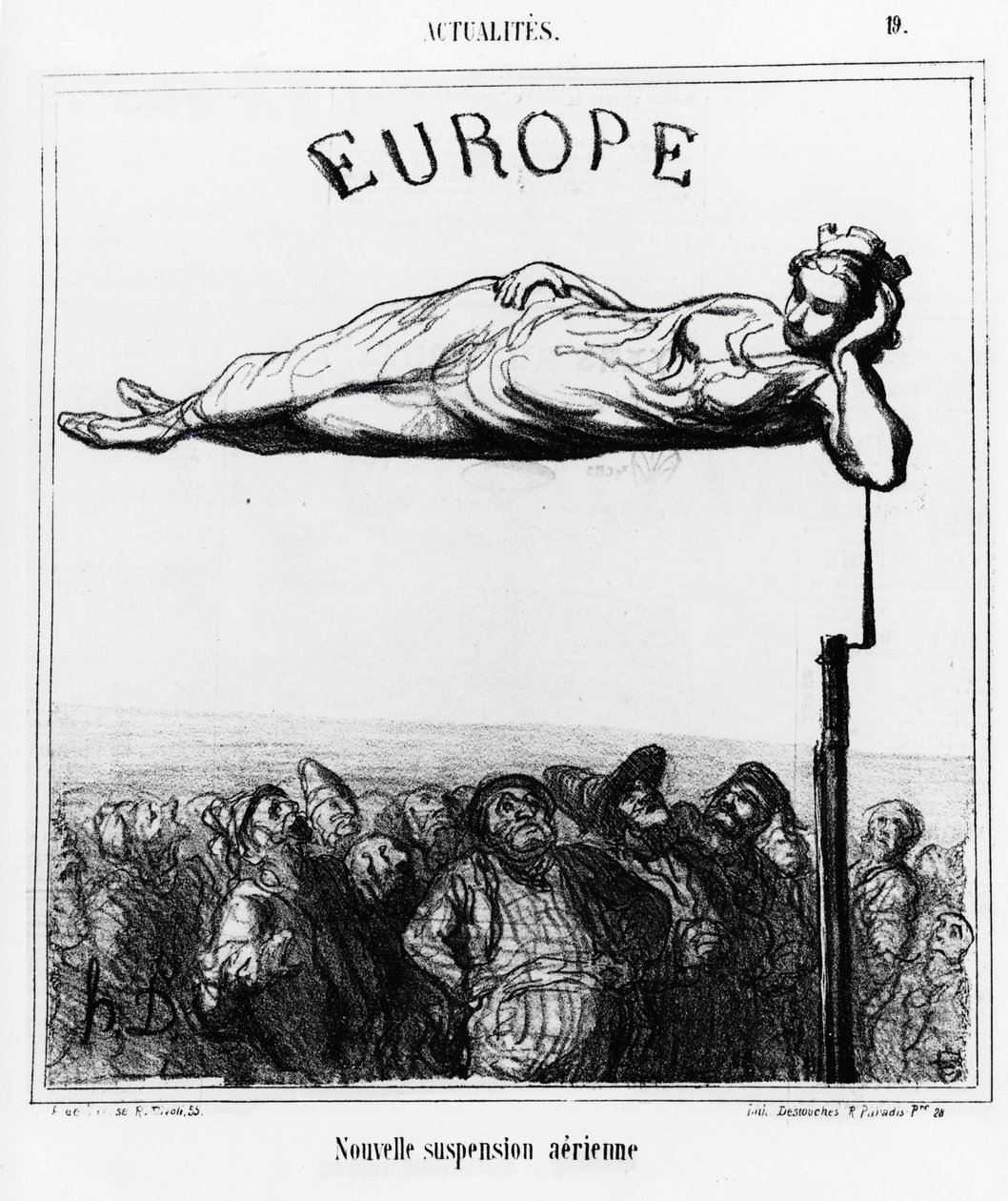 Evropa: nové vzduchové odpružení. Ilustrace Honore Daumierové (1808-1879), publikovaná v novinách „“ Charivari“, datum 7. února 1867. od Honoré Daumier