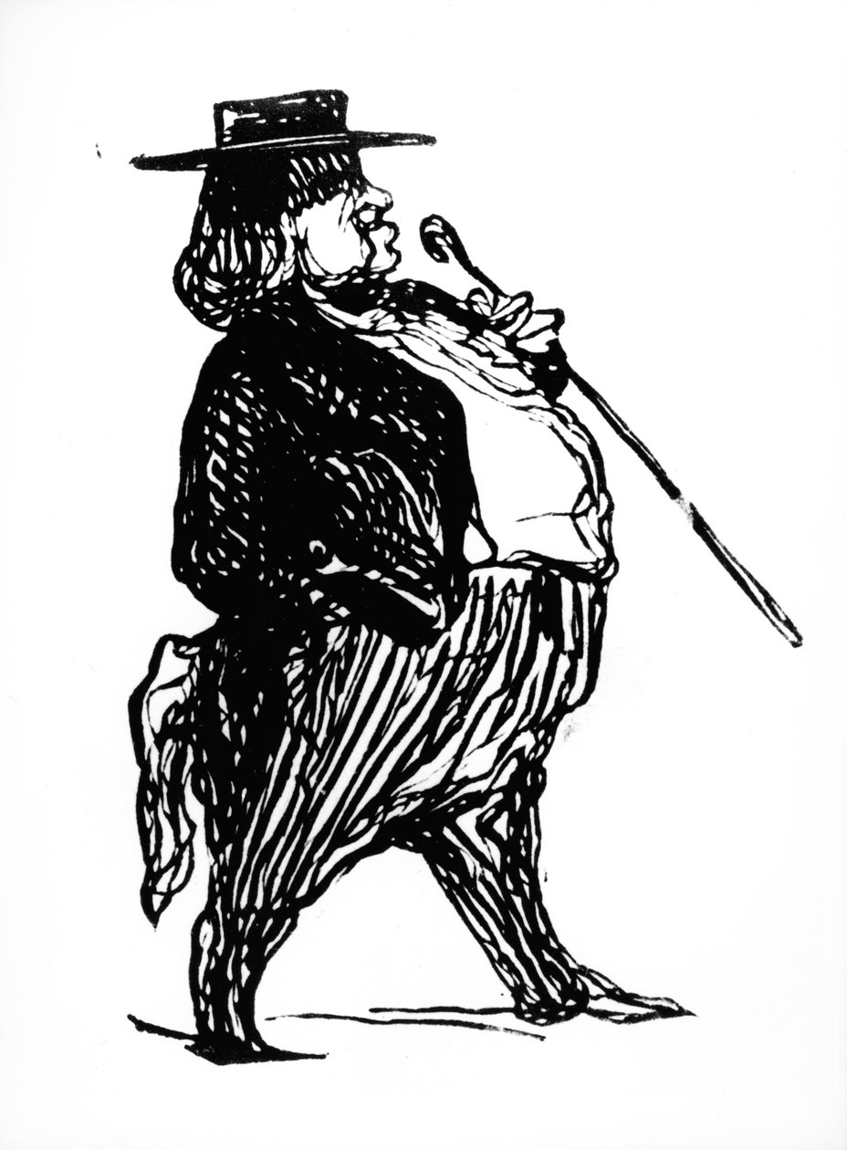 Honore de Balzac (1799-1850) s holí, pravděpodobně kresba pro knihu "Physiologie du Rentier", asi 1841 (tuš na papíře) od Honoré Daumier