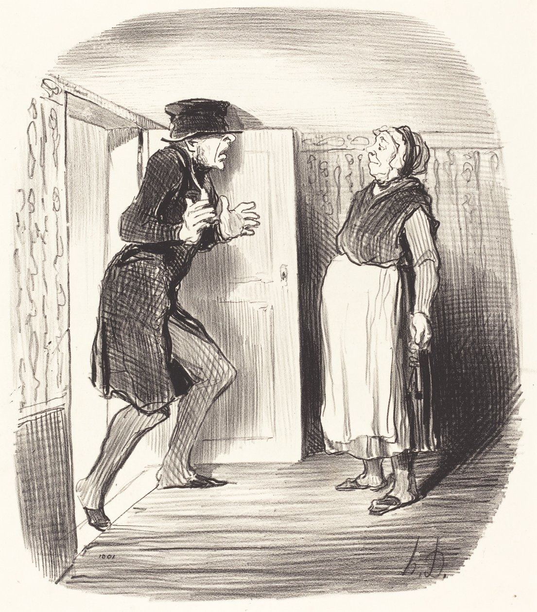 Nevýhoda návštěvy mezipatra bez opatrnosti... od Honoré Daumier