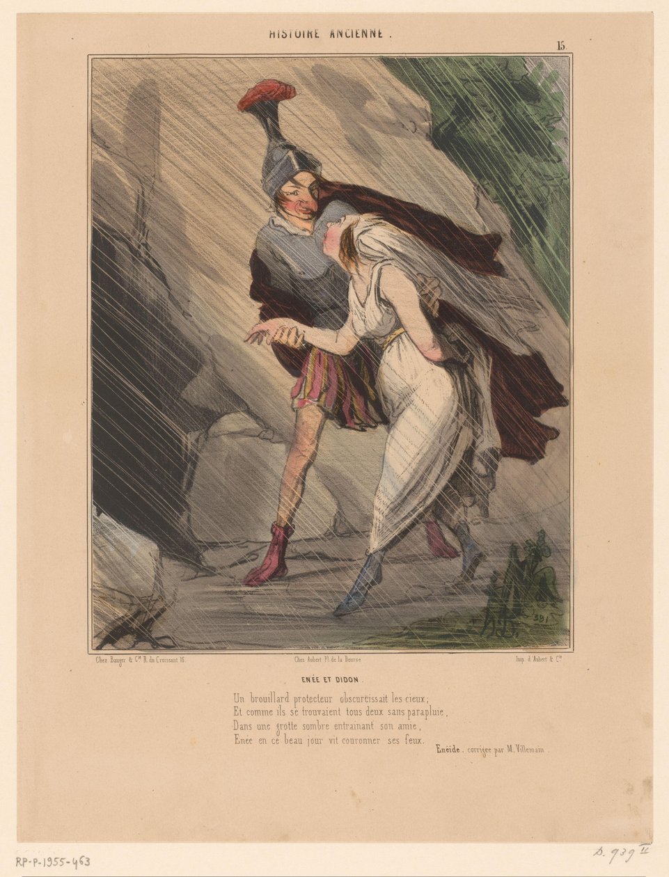 Karikatura Aeneas a Dido Enée et Didon (název na objektu) Karikatury postav ze starověku (název série) Histoire ancienne (název série na objektu) od Honoré Daumier
