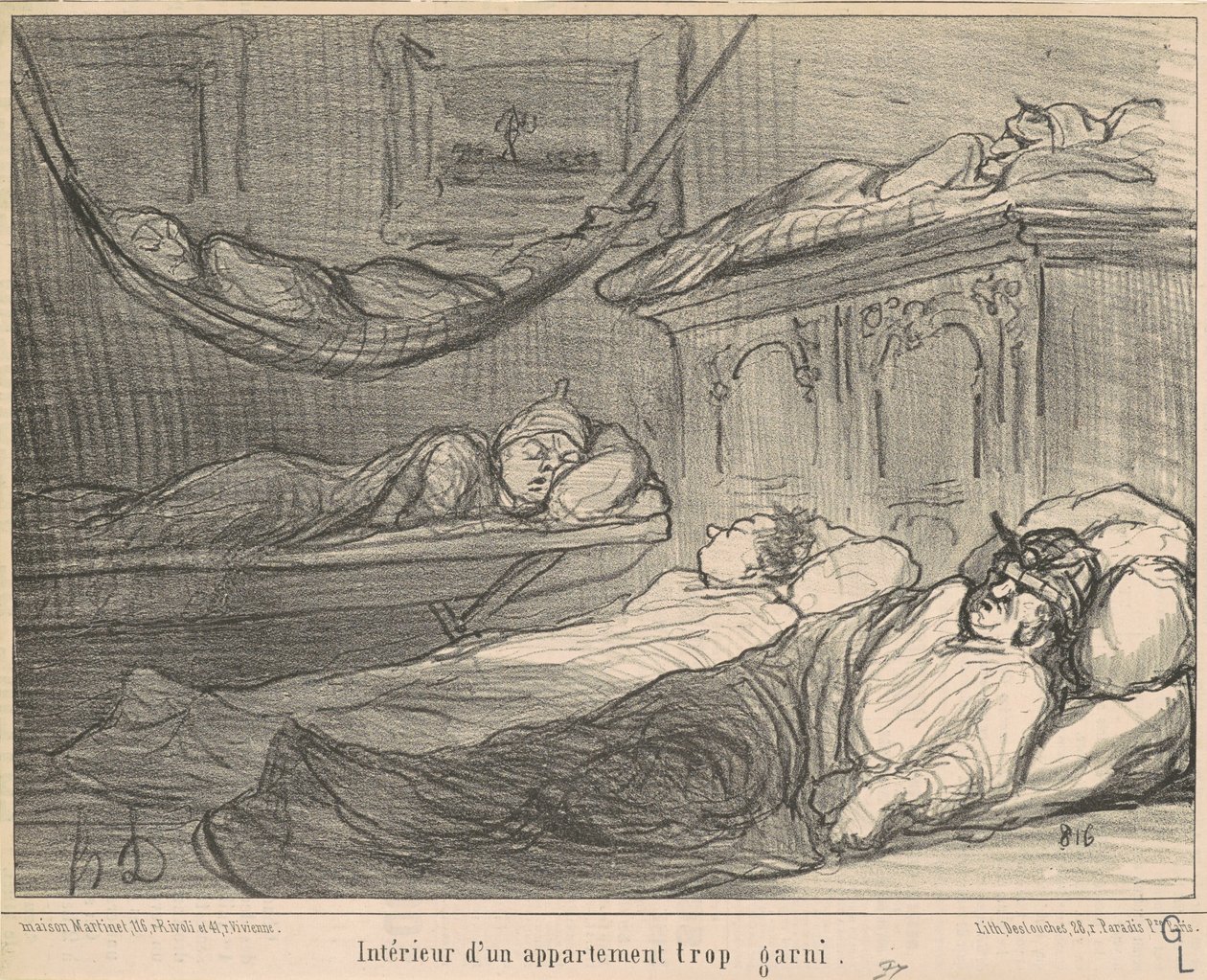 Interiér přeplněného bytu... od Honoré Daumier