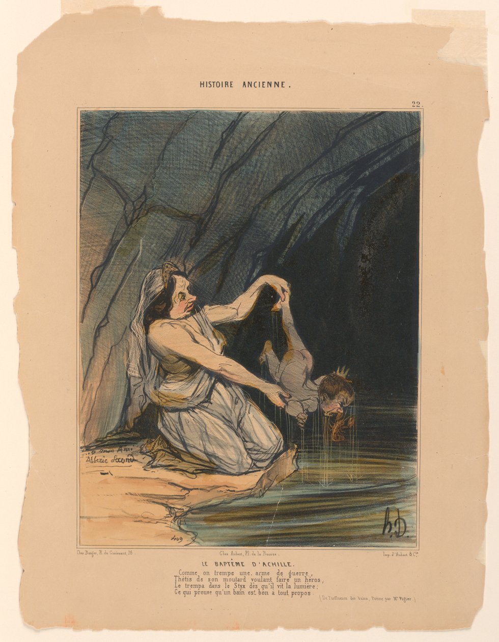 Achilleův křest, deska 22 z antické historie od Honoré Daumier
