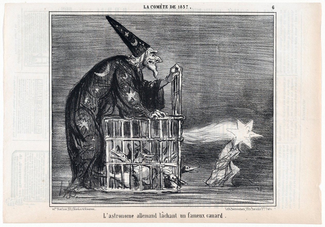 Kometa z roku 1857, Německý astronom vypouštějící slavnou kachnu, z hospody Le Charivari. 1858. od Honoré Daumier