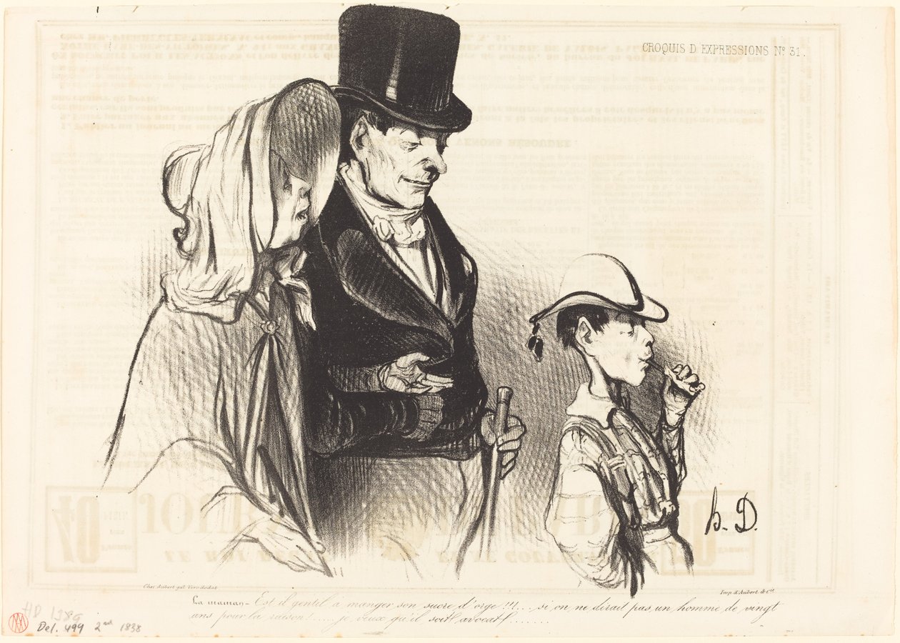 Máma - Je hezké jíst jeho ječný cukr!... od Honoré Daumier