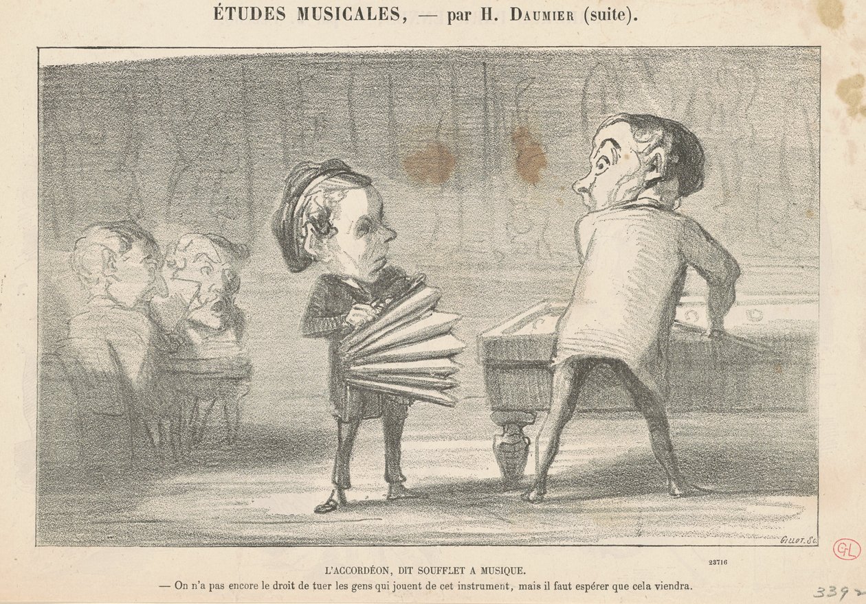 Harmonika, nazývaná hudební měchy od Honoré Daumier