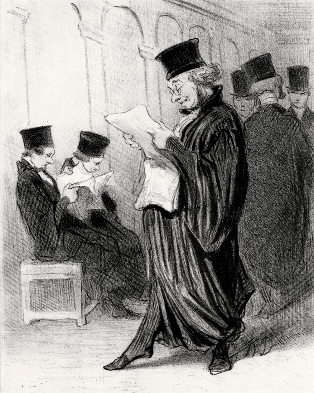Právník Chabotard, když četl v právním časopise chvalozpěv na sebe, 1846. od Honoré Daumier