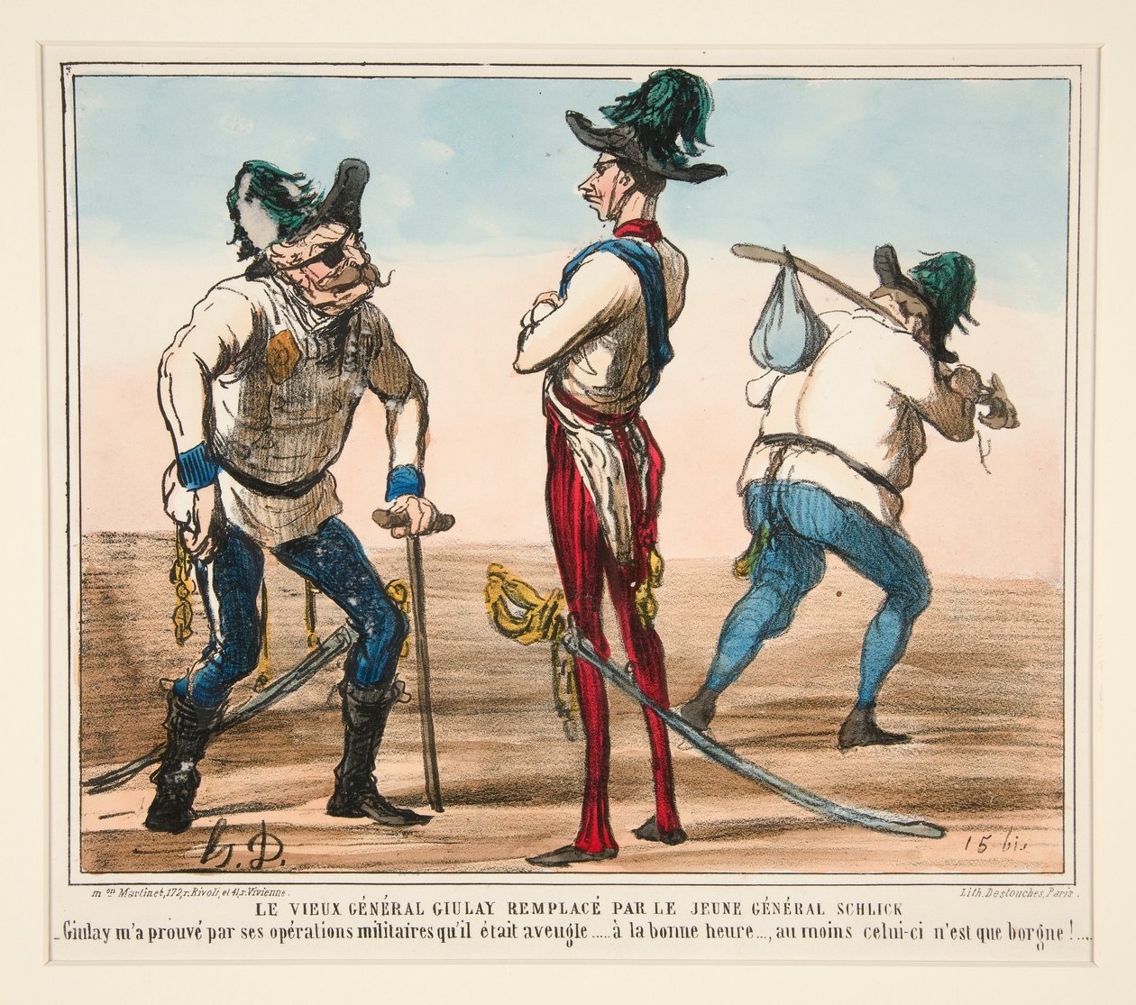 Starý generál Giulay nahrazen mladým generálem Schlickem od Honoré Daumier