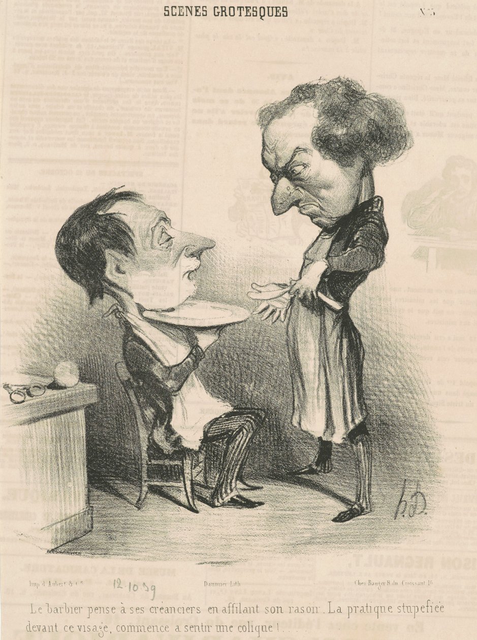 Holič myslí na své věřitele... od Honoré Daumier
