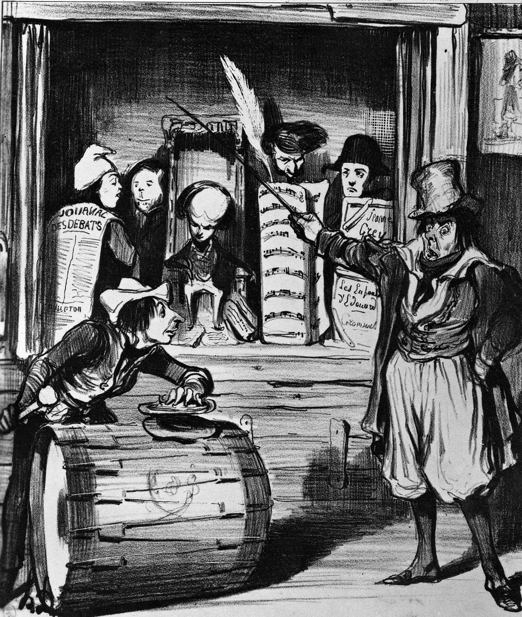 „Les Saltimbanques“, ilustrace z časopisu „La caricature“, 28. dubna 1839 (litho) od Honoré Daumier