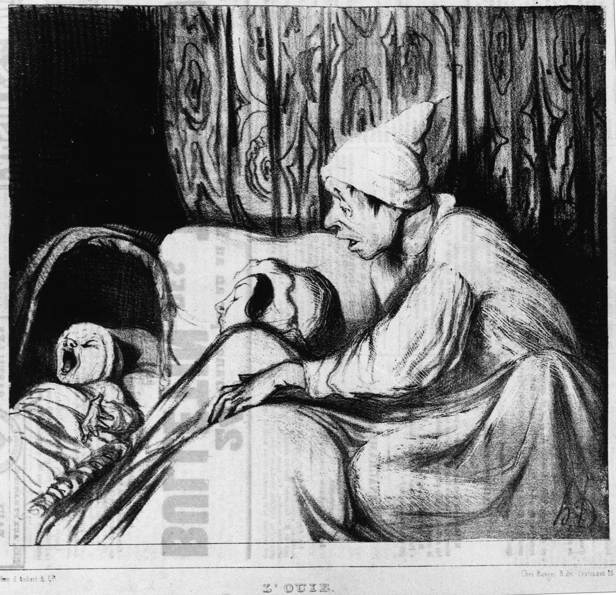 Sluch: série o pěti smyslech od Honore Daumiera (1808-1879). "" Charivari "" od Honoré Daumier