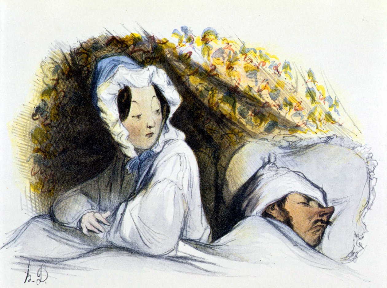 Muž a žena v posteli: „“ Nezbedný spáč! Go ... “”, “” Historie erotického umění ”” od Edouarda Fuchse, Berlín od Honoré Daumier