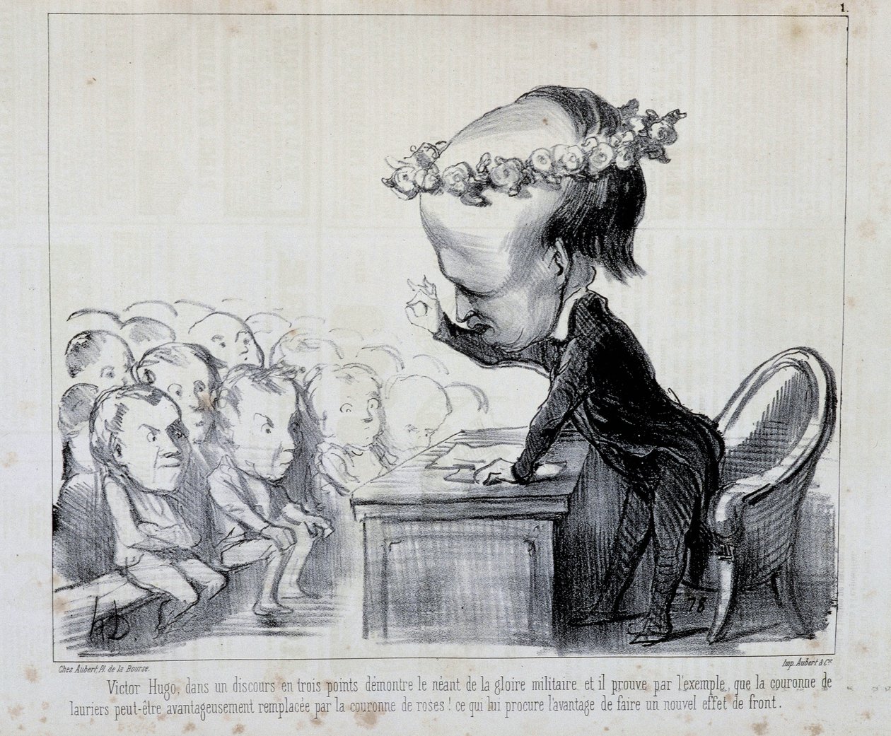 Vzpomínky na mírový kongres: Victor Hugo (č. 1 série) – od Daumiera, v „“ Charivari““ z 6. 9. 1849 od Honoré Daumier