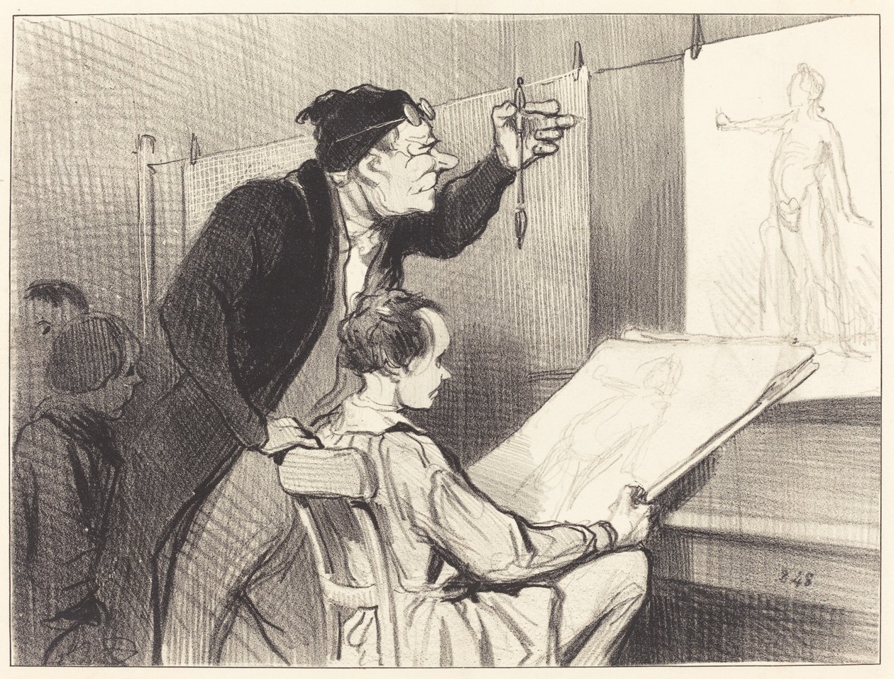 Bolestné a delikátní poslání učitele kreslení... od Honoré Daumier