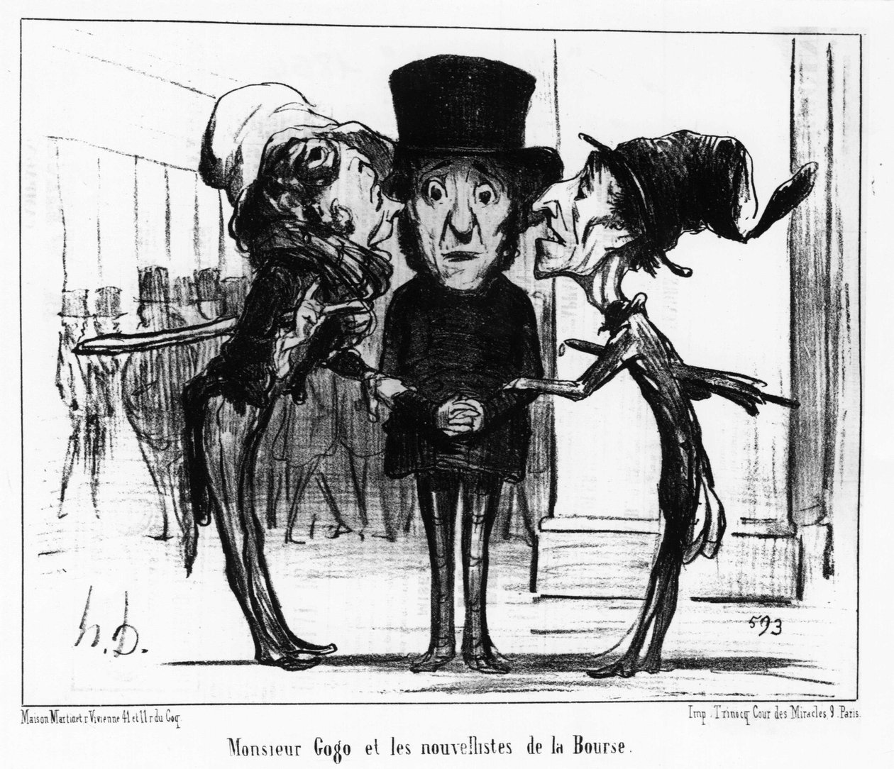 Monsieur Gogo a seznamy zpráv na Burze: série karikatur čerpaných z „“ News“, na burze a gogo od Honore Daumier (1808-1879). "Serenáda" od Honoré Daumier