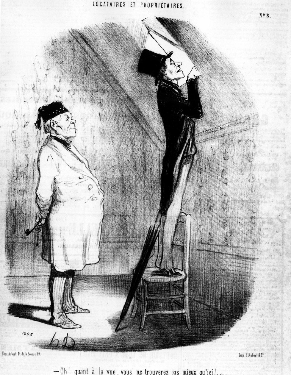 Ach! Pokud jde o výhled, nenajdete nic lepšího než zde!... , převzato z „“ Tenants et Owners“, kresleného seriálu Honore Daumiera (1808-1879). "Serenáda" od Honoré Daumier