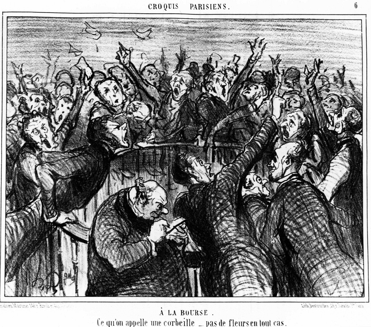 Na kabelce, čemu se říká košík, v žádném případě žádné květiny: série karikatur na kabelce Honore Daumier (1808-1879). "Serenáda" od Honoré Daumier