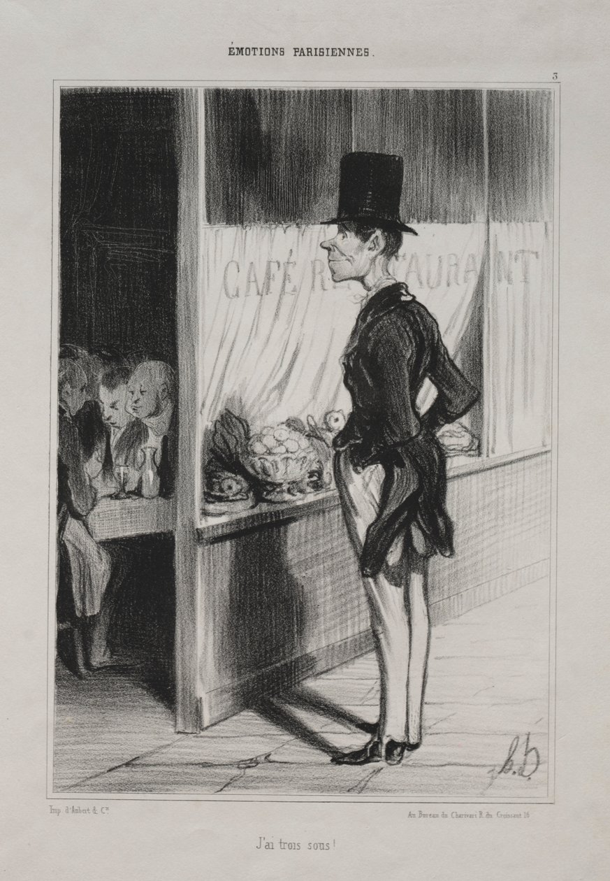 Parisian Emotions, deska 3: I Have Three Sous!, 1839. od Honoré Daumier