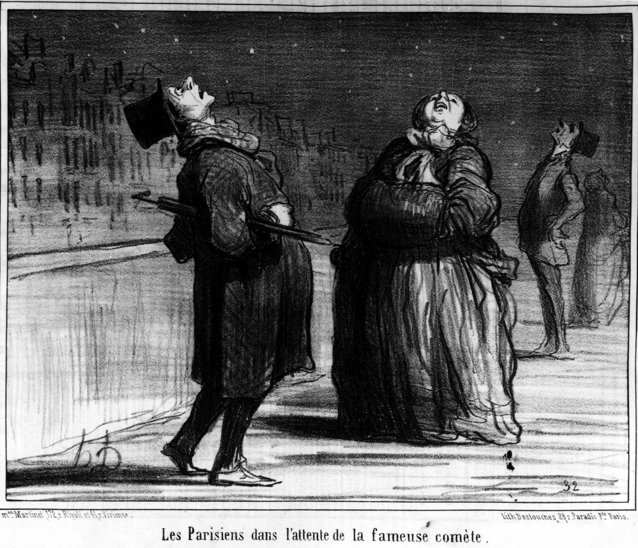 Pařížané čekající na slavnou kometu, karikatura Honore Daumiera (1808-1879). "Charivari" od Honoré Daumier