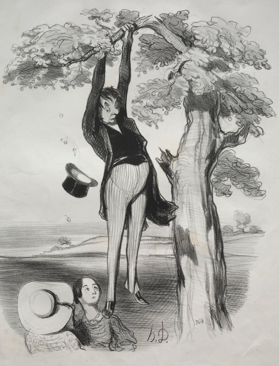 Pastorales, deska 2: Rizika příliš energického třesení švestkou..., 1845. od Honoré Daumier