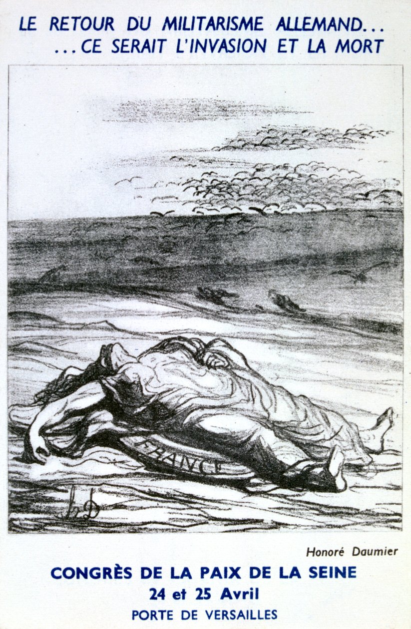 Pohlednice inzerující mírový kongres na Seině v Paříži od Honoré Daumier