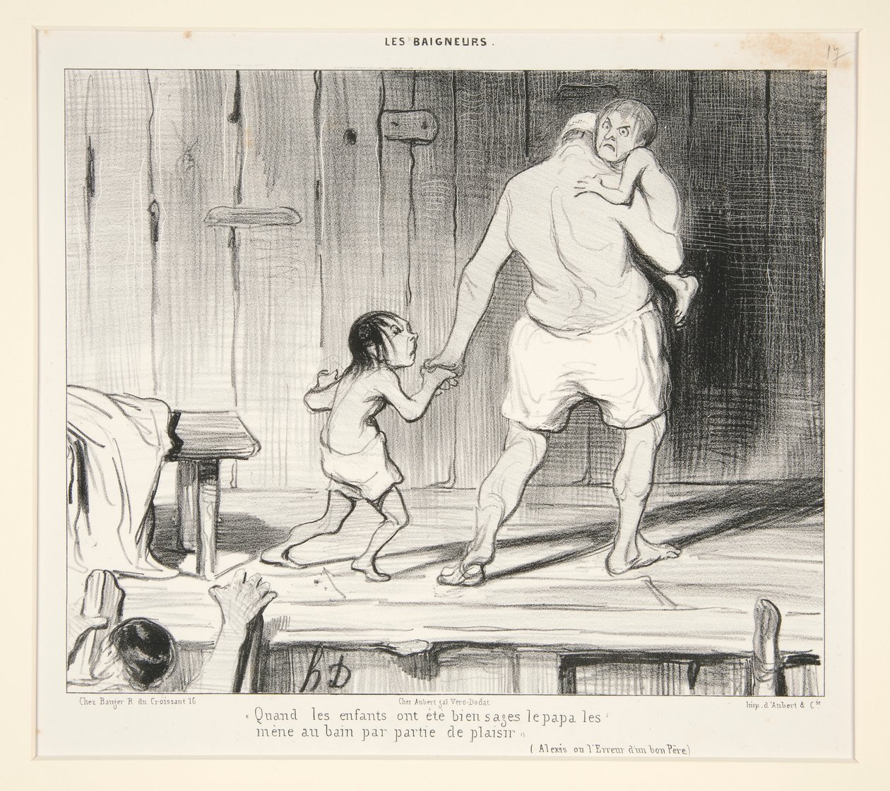Když jsou děti dobře vychovány, otec je vezme do vany pro zábavu z Les Baigneurs od Honoré Daumier