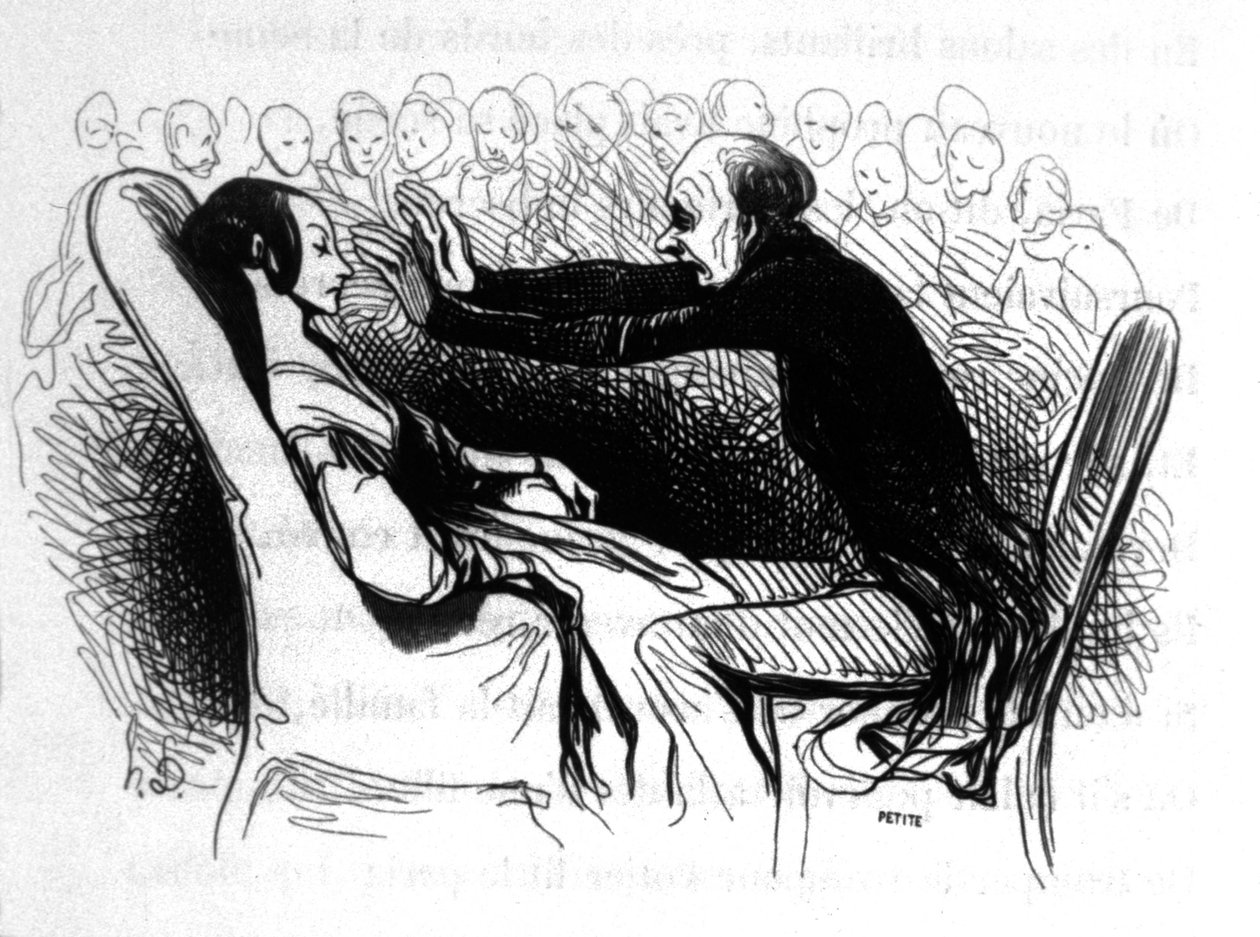 Scéna hypnózy v Paříži, asi 1850 (rytina) od Honoré Daumier