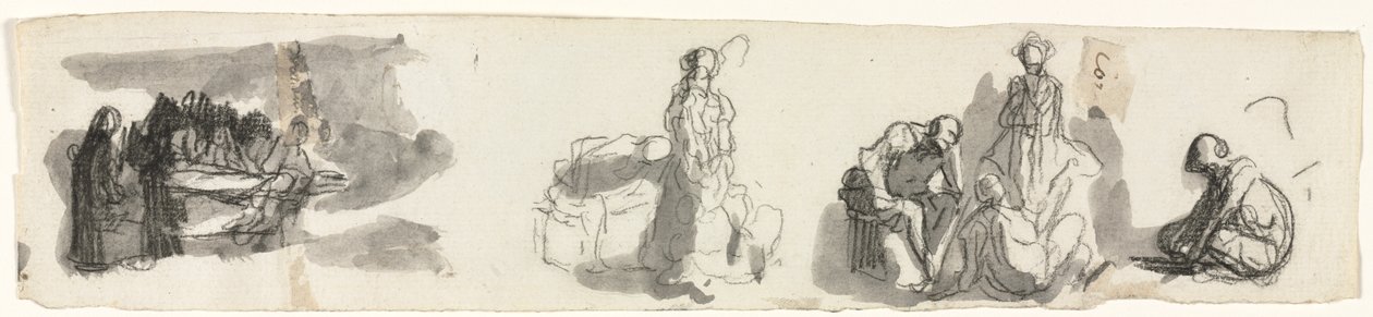 List studií se skupinou čtyř postav vpravo (recto) od Honoré Daumier