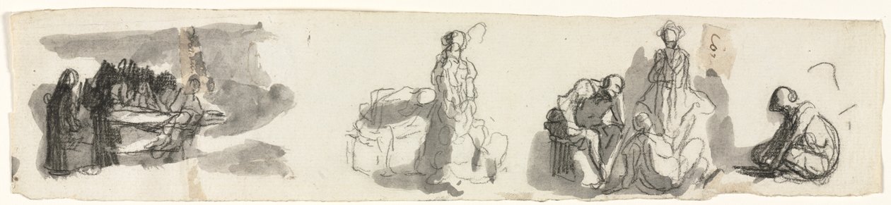 List studií se skupinou čtyř postav napravo recto Náčrtky různých postav vers od Honoré Daumier