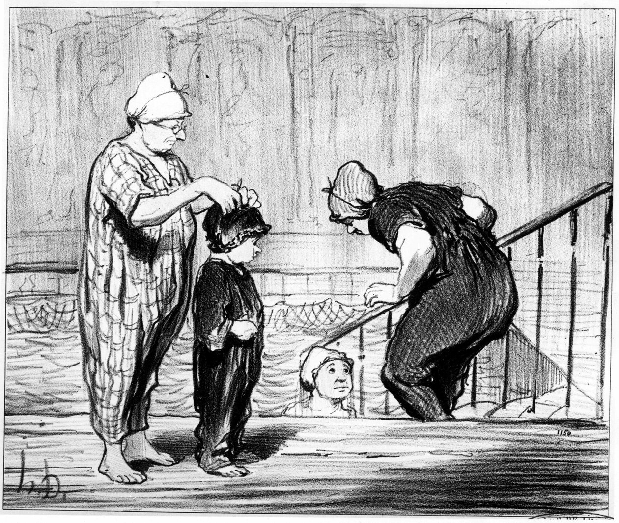 Bazén: ilustrace ze série kreslených filmů „Letní skica“ o plavání a koupeli se čtyřmi pery od Honore Daumiera (1808-1879). "Charivari", asi 1850. od Honoré Daumier