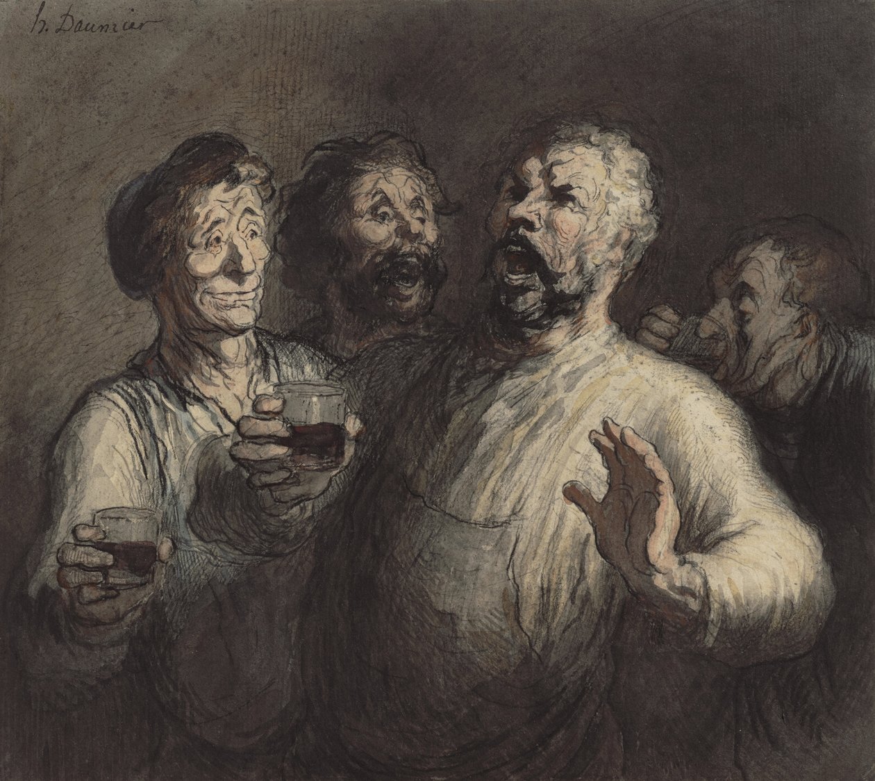 The Drinkers, kolem roku 1860 od Honoré Daumier