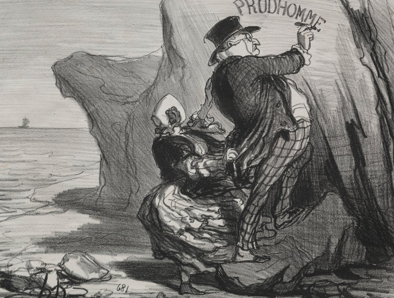 Dobrý buržoazní (deska 3): Chci zanechat nehynoucí památku naší návštěvy tohoto útesu... od Honoré Daumier