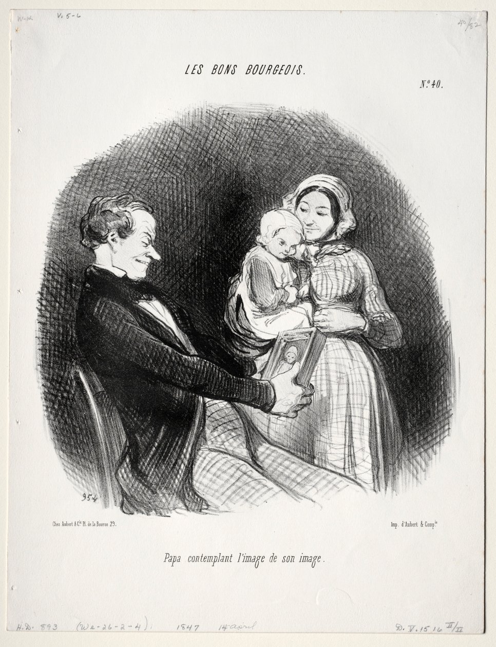 The Good Bourgeois, deska 40: Papa uvažuje o podobě své podoby, 1847. od Honoré Daumier