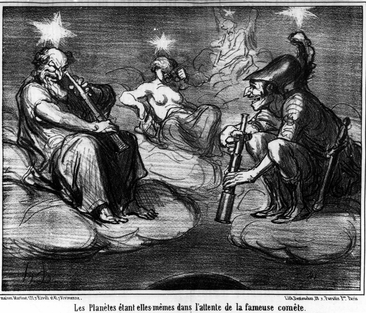 Samotné planety čekají na slavnou kometu, převzatou z „Astronomie“, karikatury od Honore Daumiera (1808-1879). "Serenáda" od Honoré Daumier