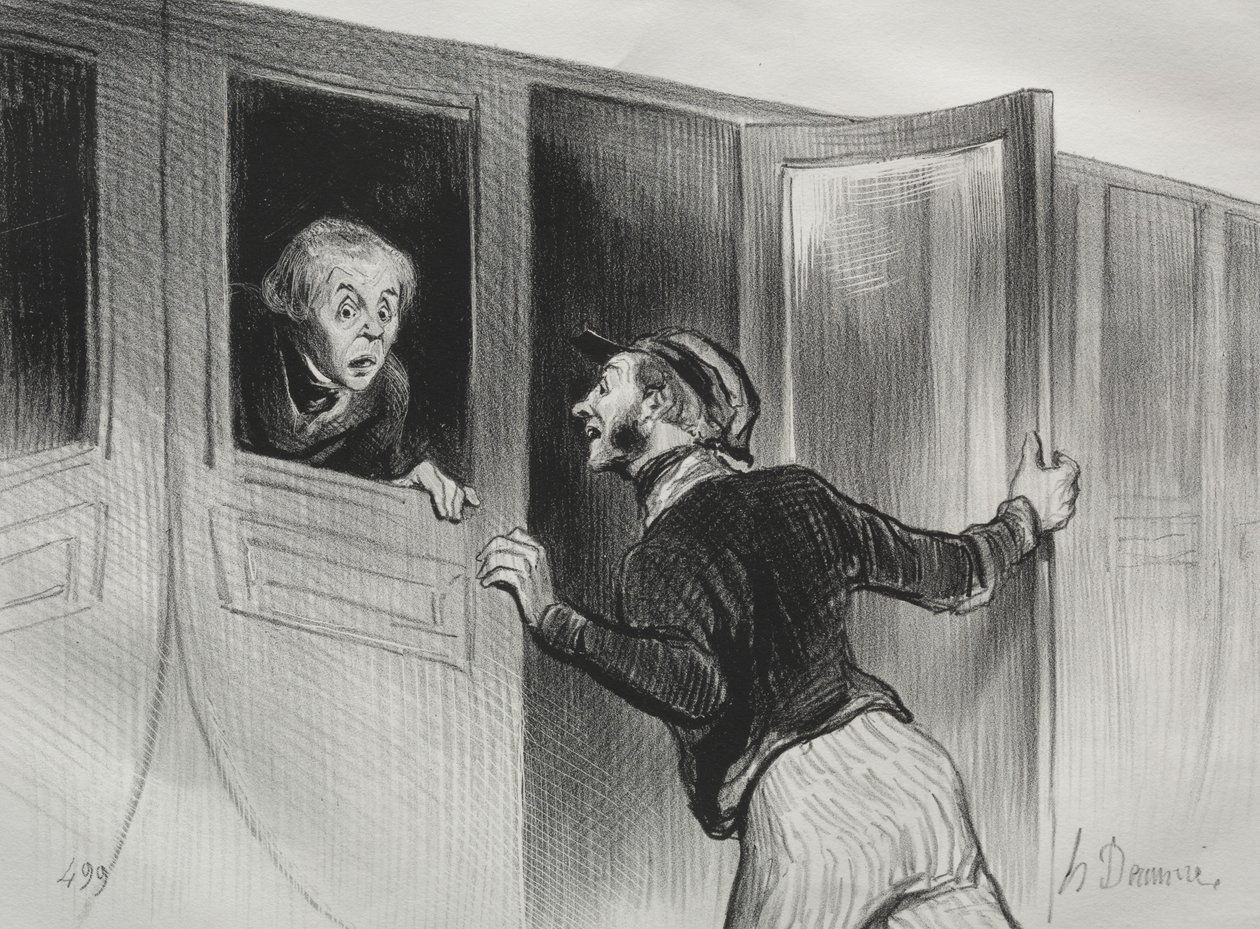The Railroads, deska 11: Hazard of Sleeping on a Journey od Honoré Daumier