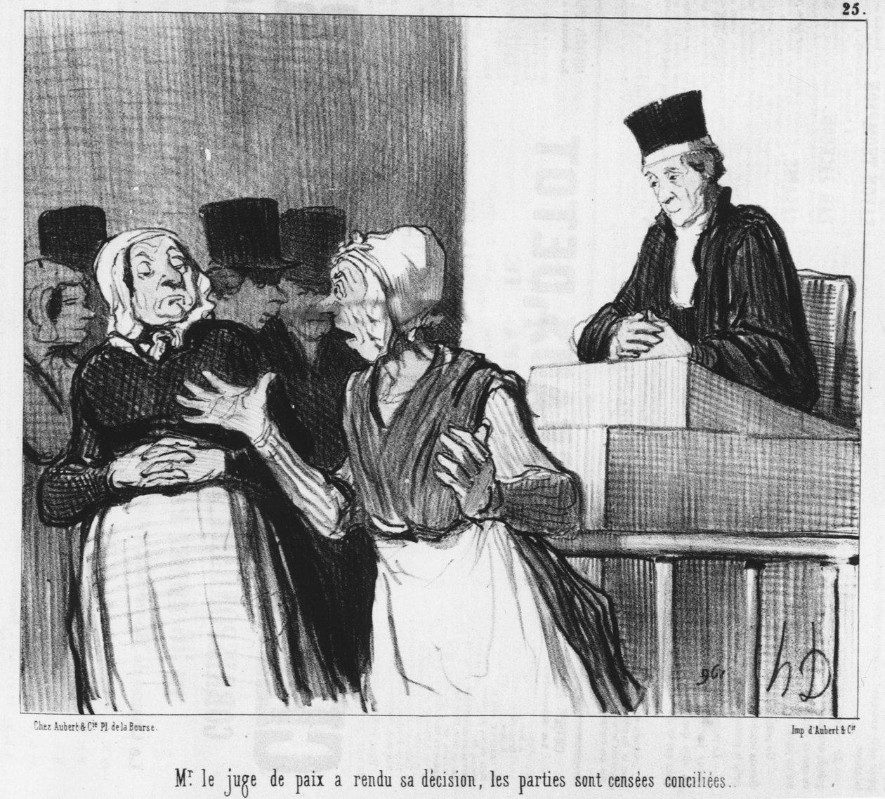 Smírčí soudce vynesl své rozhodnutí, strany se mají usmířit..., kreslený film Honore Daumier (1808-1879). "Serenáda". od Honoré Daumier