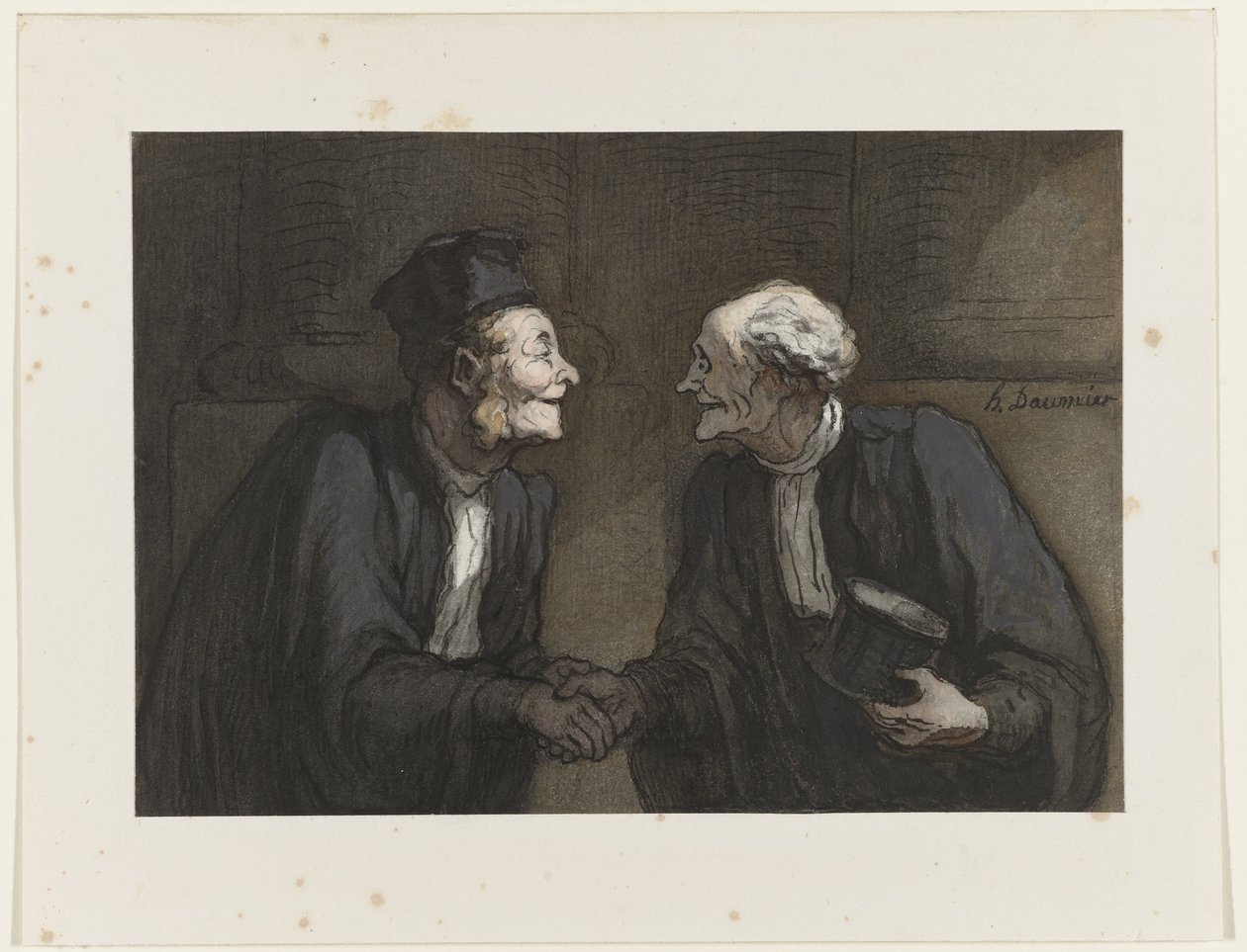 Dva právníci si potřásají rukama, kolem roku 1840 od Honoré Daumier