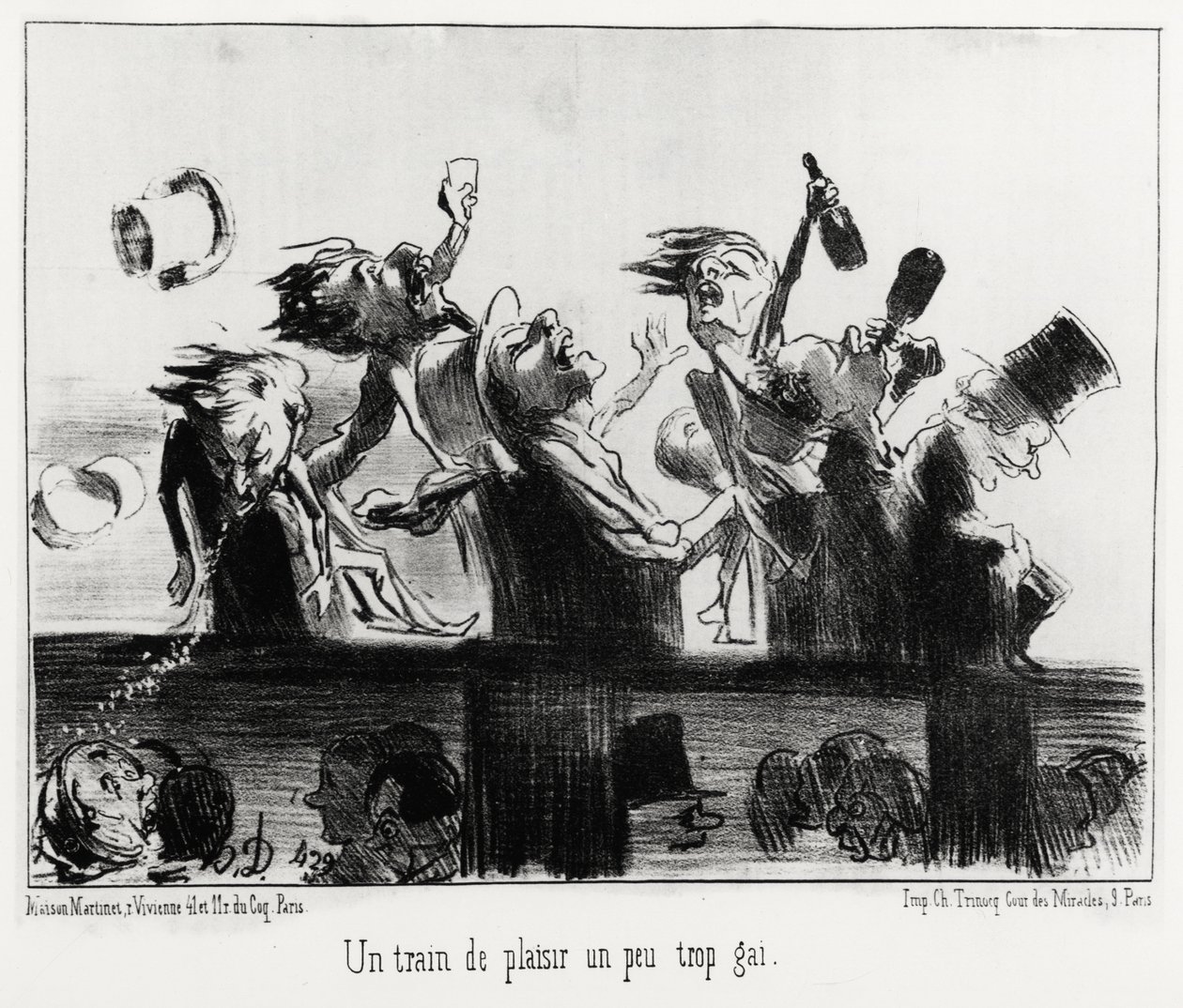 Vlak rozkoše trochu příliš gay, v sérii Les Chemins de fer, ilustrace Honore Daumiera (1808-1879), publikované v „Charivari“, z 20. srpna 1852. od Honoré Daumier
