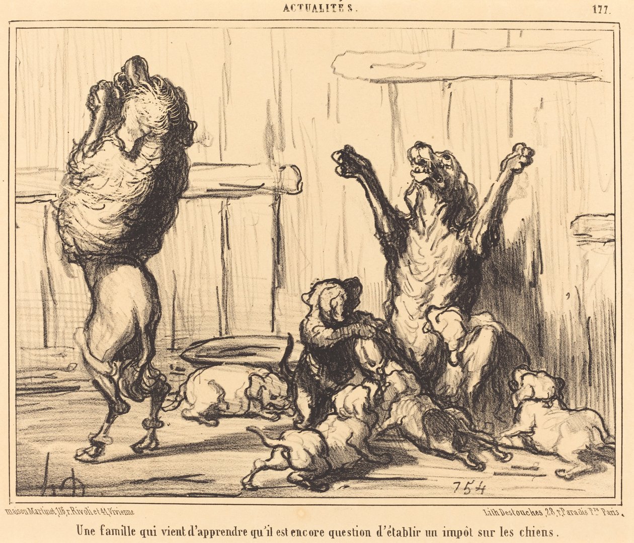 Rodina, která se právě naučila... Daň za psa od Honoré Daumier