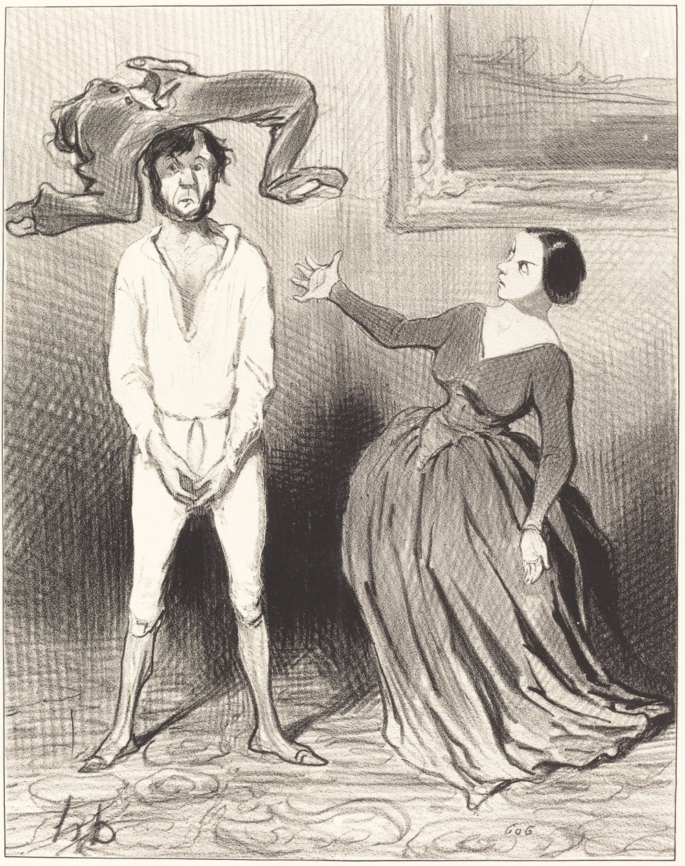Žena jako já... dát knoflík zpátky?... od Honoré Daumier