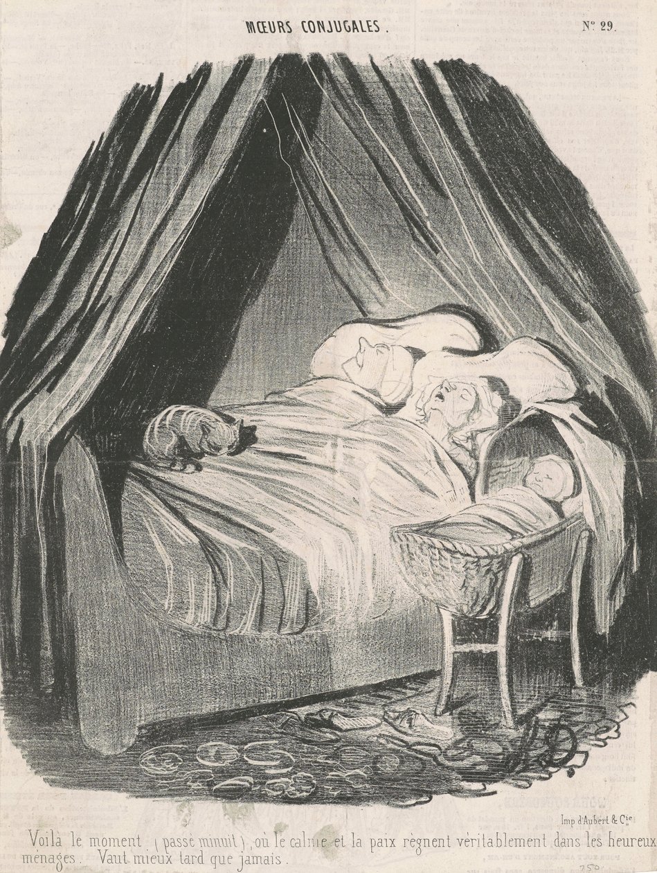 Toto je okamžik (po půlnoci), kdy ve šťastných párech skutečně vládne klid a mír. Lépe později než nikdy. od Honoré Daumier