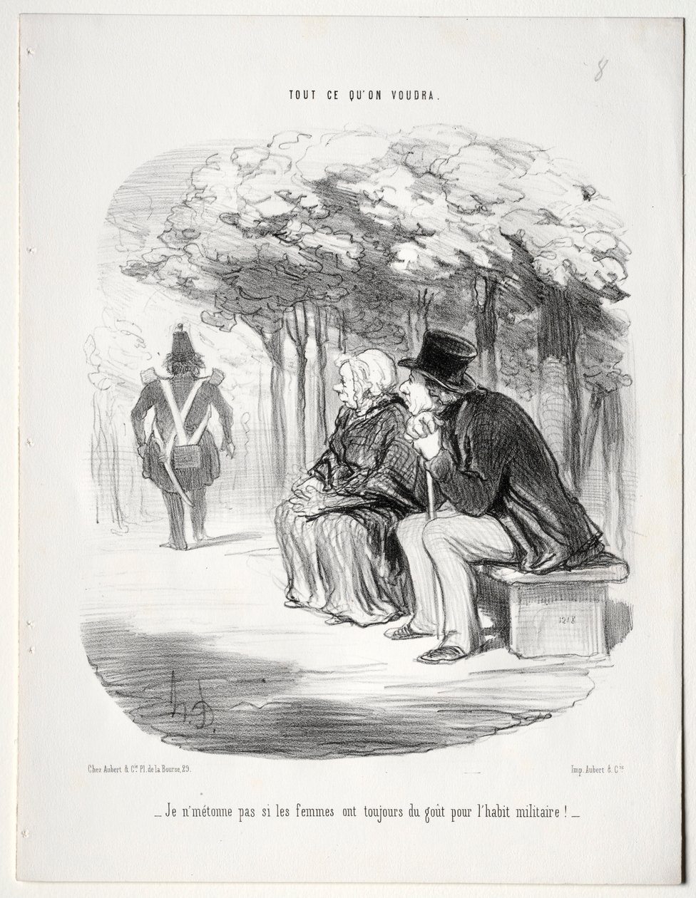 Co chcete, deska 51: Nedivím se, že ženy mají vždy rády vojenskou uniformu, 1848. od Honoré Daumier