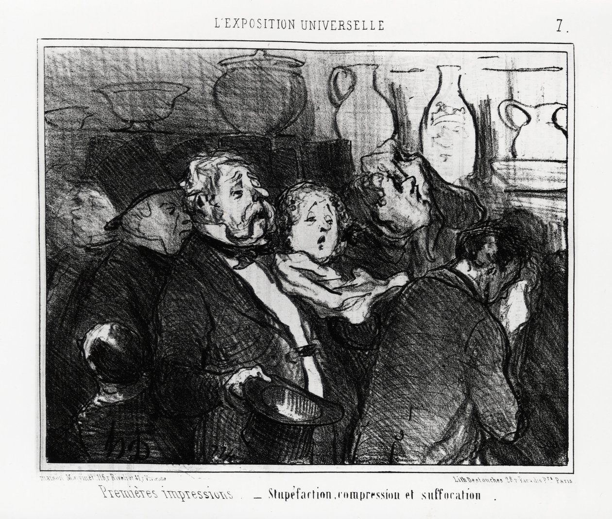 Světová výstava: první dojmy: omráčení, stlačení a udušení. Ilustrace Honore Daumier (1808-1879), publikovaná v novinách „“ Charivari“ z 24. května 1855. od Honoré Daumier