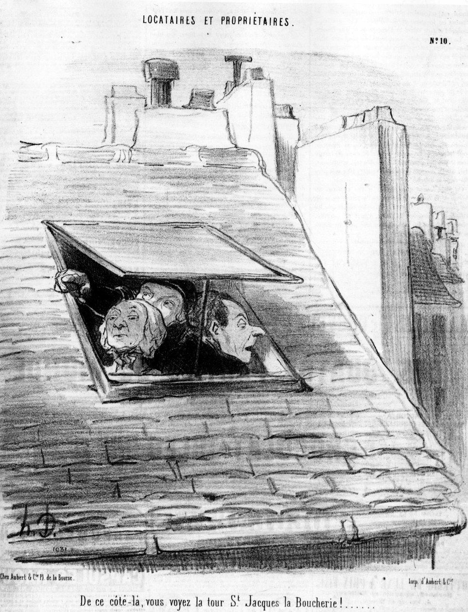 z této strany vidíte St. Jacques Tower the Boucherie!... , převzato z „“ Tenants et Owners“, kreslený seriál od Honore Daumiera (1808-1879). "Serenáda" od Honoré Daumier
