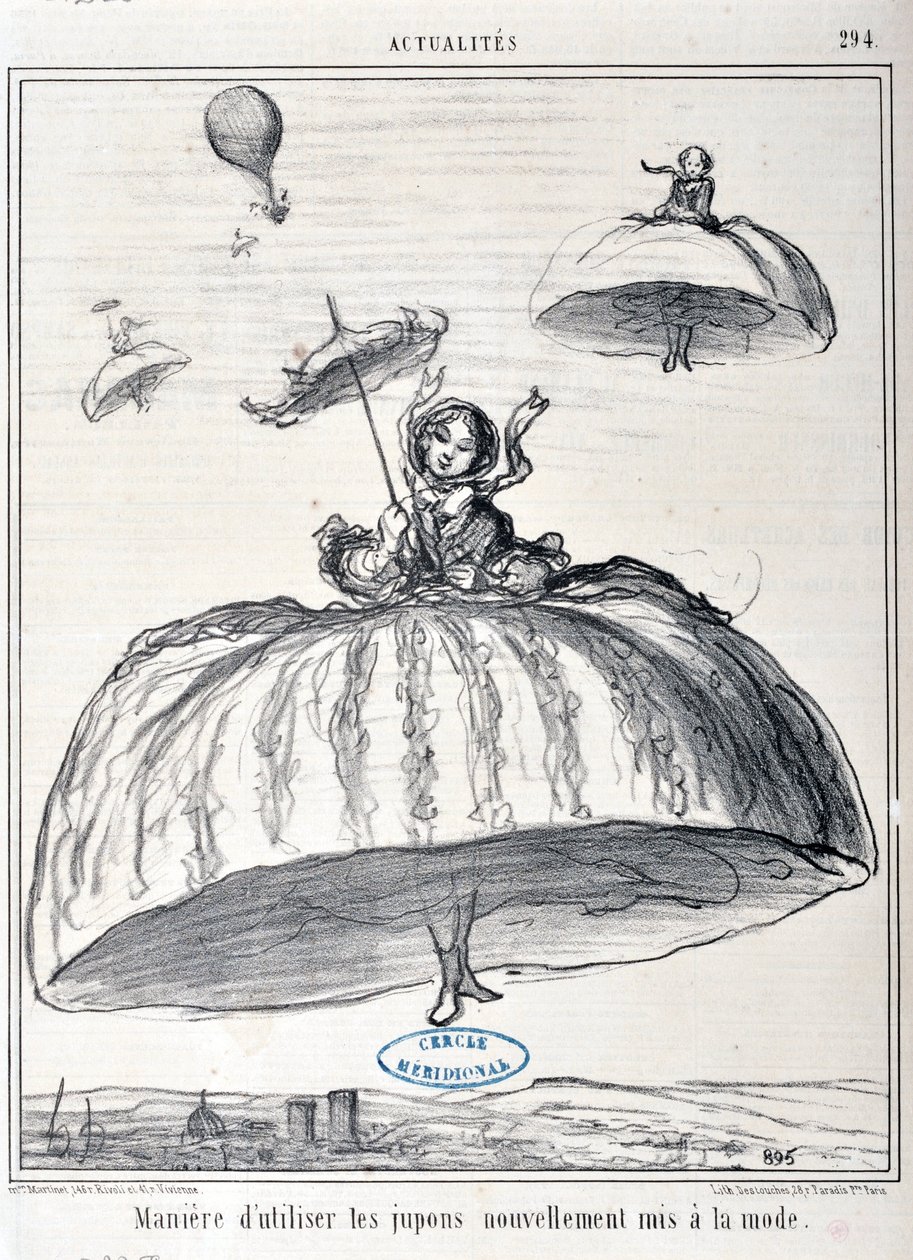 ilustrace pro Serie Actualites „způsob, jak používat spodničky nově zavedené do módy“ od Honoré Daumier